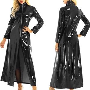 MATRIX Halloween Trinity Black PVC shiny floor length trench coat.